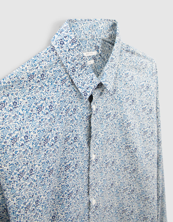 Chemise SLIM bleu ciel tissu Liberty à fleurs Homme-2
