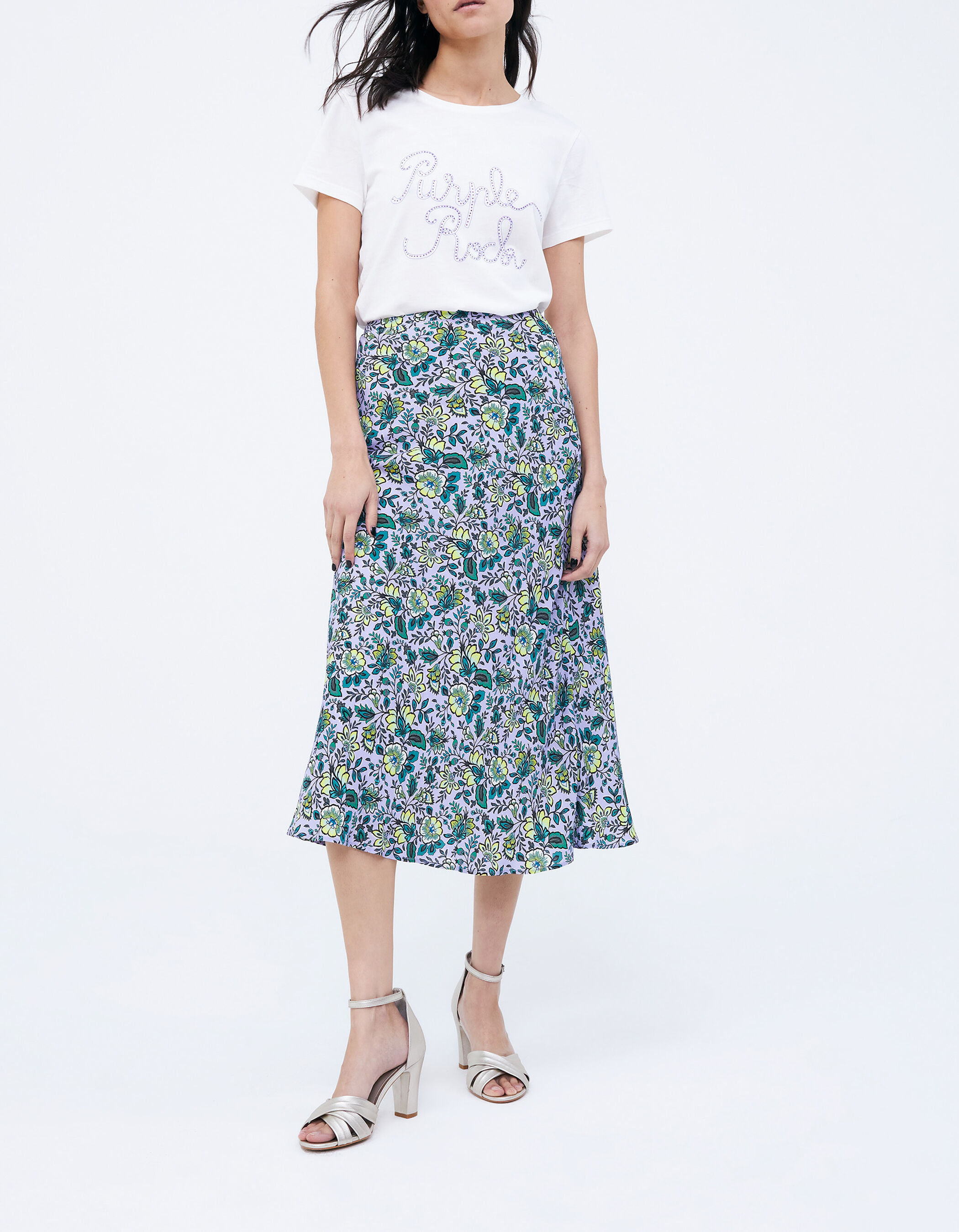 Lange lila rok maxi bloemenprint Dames