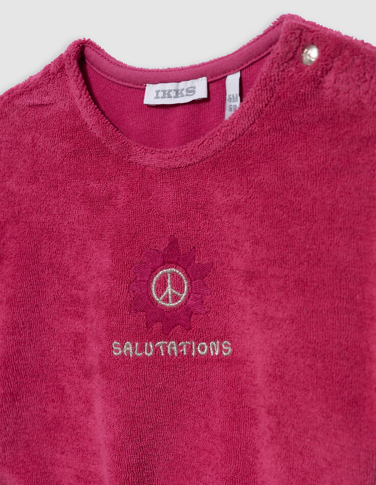Ensemble short et T-shirt rose en éponge bébé fille-2