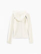 Girls&rsquo; ecru decorative knit hooded cardigan-3