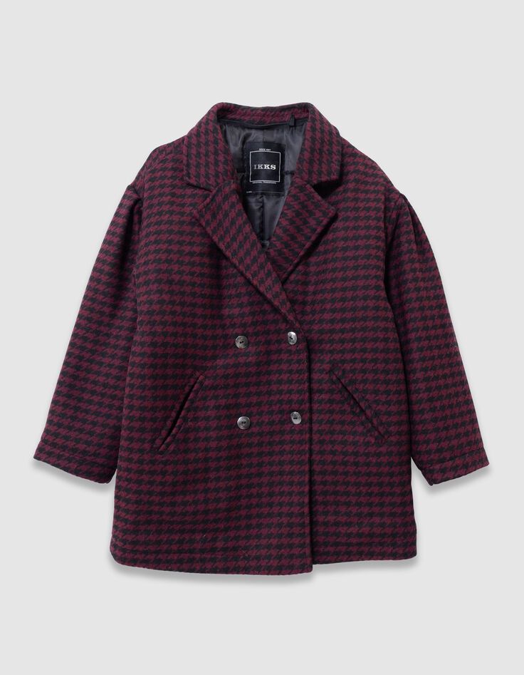 Girls’ black check coat with hooded facing-7