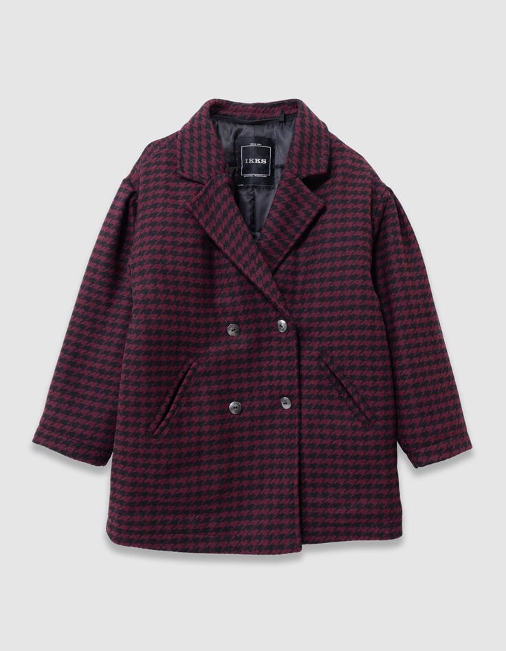 Girls’ black check coat with hooded facing-7 Girls’ black check coat with hooded facing-7