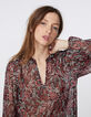 Voile blouse rode metallic bloemenprint dames-4