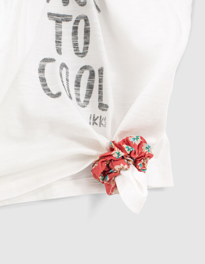 Girls’ white slogan organic vest top + flower scrunchie - IKKS