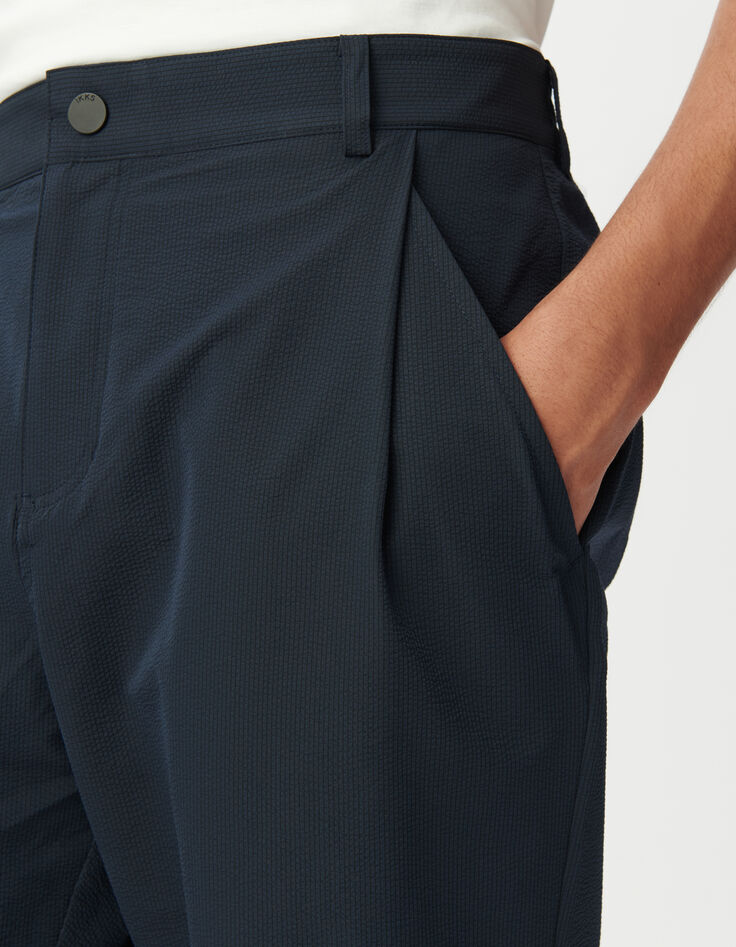 Men&rsquo;s navy seersucker JOGGER trousers-5