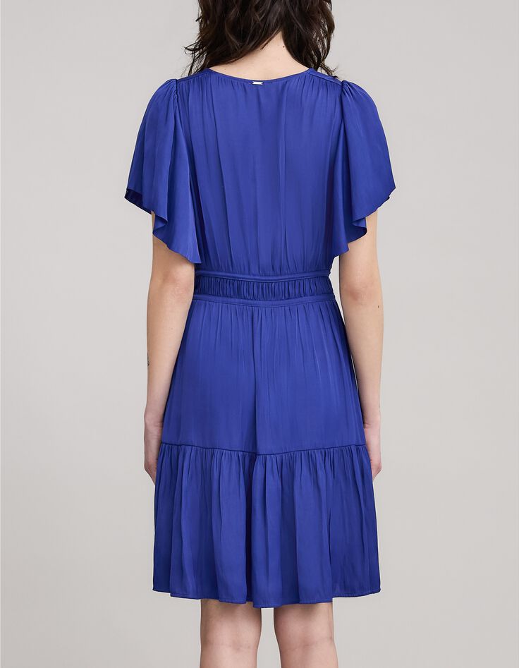 Women's royal blue crumpled dress with butterfly sleeves-2