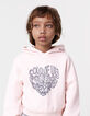 Sweat à capuche rose message brodé forme coeur fille-1