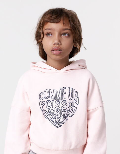 Roze hoodie geborduurde tekst in hartvorm meisjes - IKKS