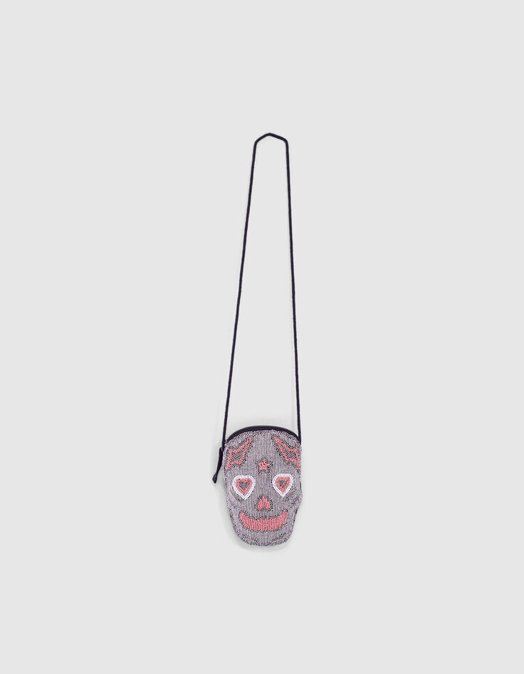Silberfarbene M&auml;dchenhandtasche in Totenkopfform-1
