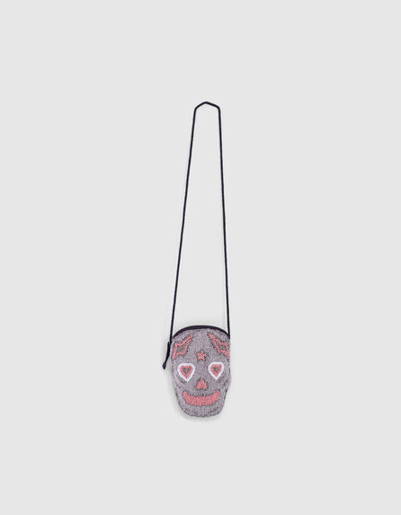 Girls’ silver bead-embroidered skull bag