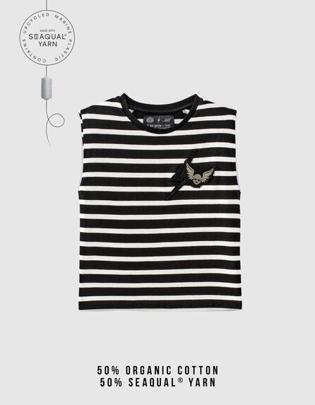 Girls’ black sailor top with ecru stripes and epaulets