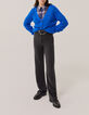 Cardigan bleu maille ajourée femme-1