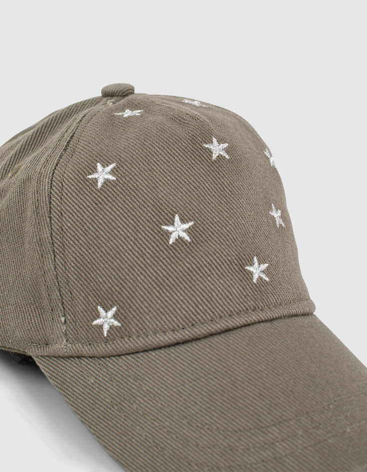 Casquette kaki brodée étoiles argentées fille-4