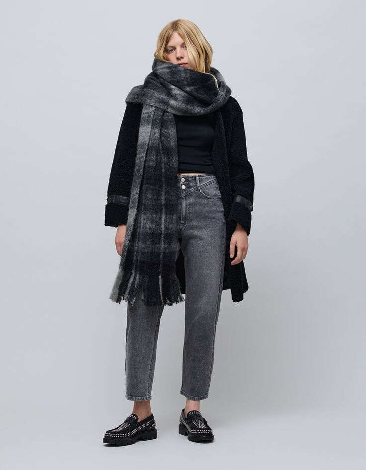 Pañuelo gris a cuadros para mujer-4