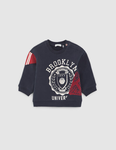 Baby boys’ navy sweatshirt with XL vintage shield print - IKKS