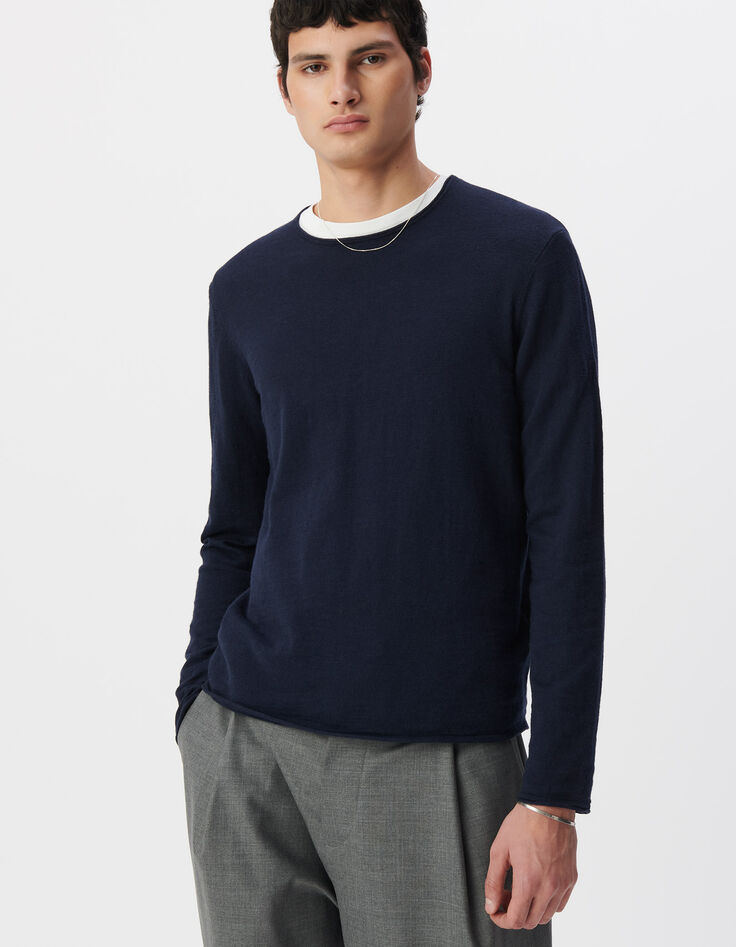 Jersey azul marino de punto fino para hombre con bordes enrollados IKKS