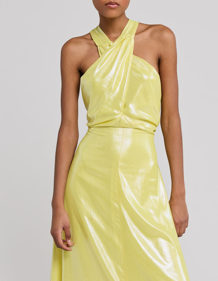 Women’s yellow lamé backless long dress-6