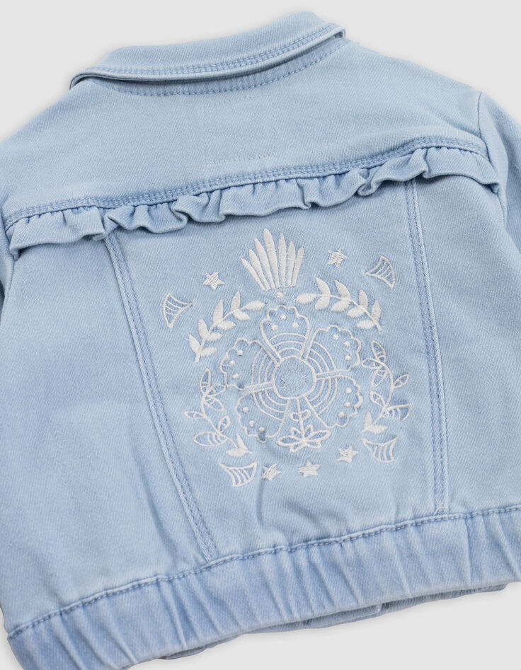 Blaue Jeansjacke, Rüschen, Stickerei, Babymädchen-4