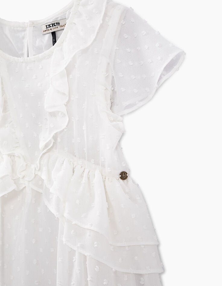 Girls' off-white dotted Swiss-style textured dress-6