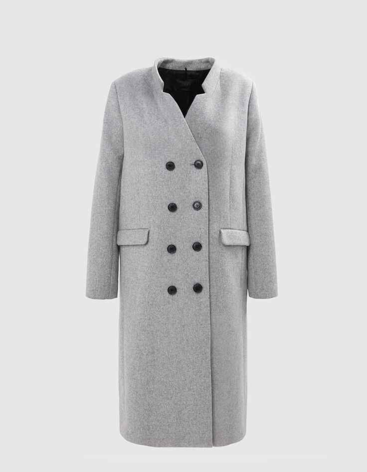 Manteau long gris parmenture amovible Femme-8