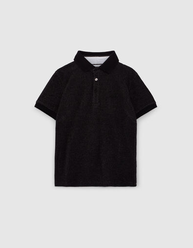 Polo noir trompe-l'oeil col chemise blanc gar&ccedil;on - IKKS