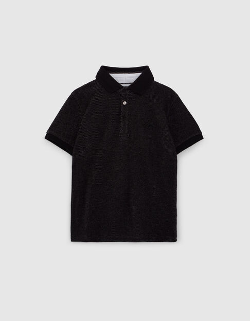 Polo noir trompe-l'oeil col chemise blanc gar&ccedil;on - IKKS