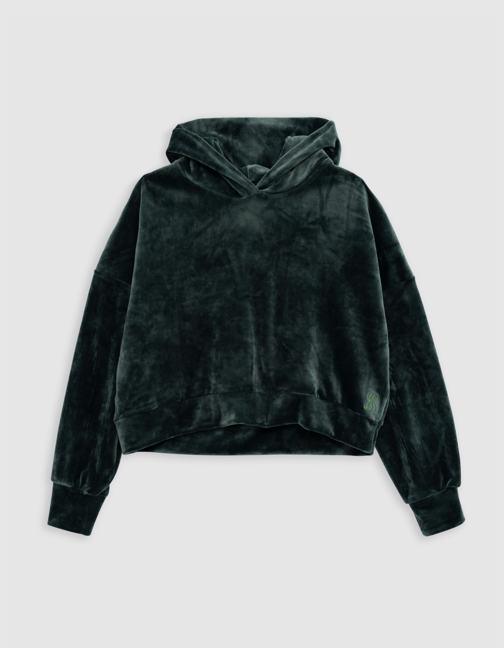 Girl s green velvet knit hoodie IKKS