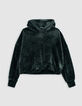 Gr&uuml;ner Samtstrick-Kapuzenpullover f&uuml;r M&auml;dchen-1
