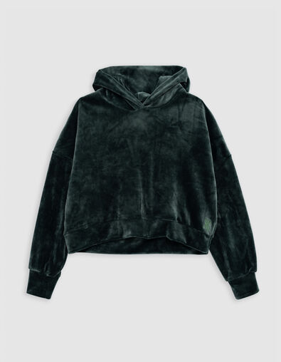 Gr&uuml;ner Samtstrick-Kapuzenpullover f&uuml;r M&auml;dchen - IKKS