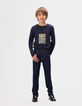 Unwashed SLIM jeans met badge en borduursel jongens-1