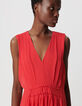 Robe longue rouge détail plissé taille Femme-4