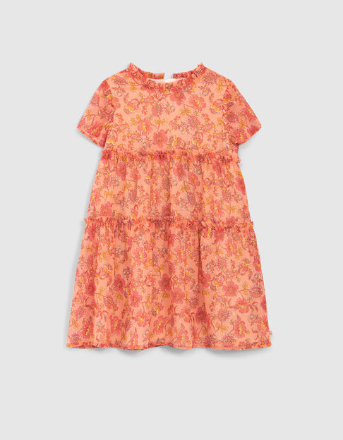 Vestido naranja flores niña - IKKS