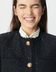 Chaqueta corta azul marino tweed lentejuelas mujer-4