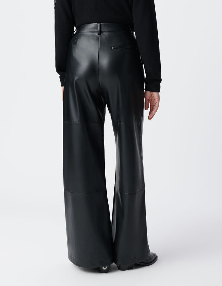 Pantalón rockero negro de pierna ancha para mujer-4