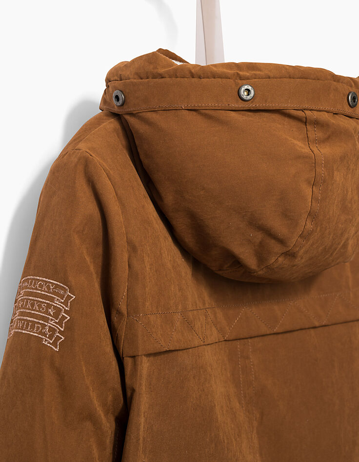 Parka cognac fourrée à capuche colorée fille-5 Parka cognac fourrée à capuche colorée fille-5