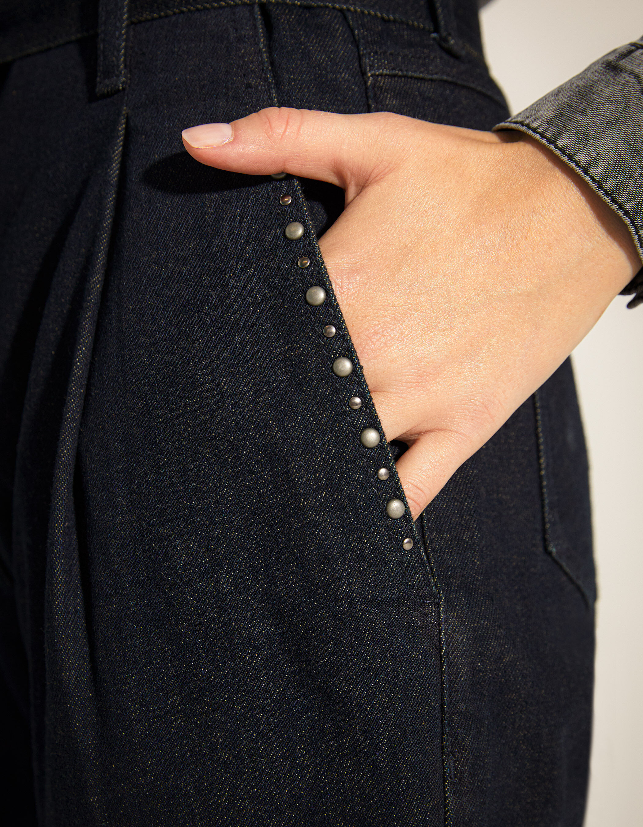 Jean paper bag cropped bleu ceinture bijoux poches femme IKKS