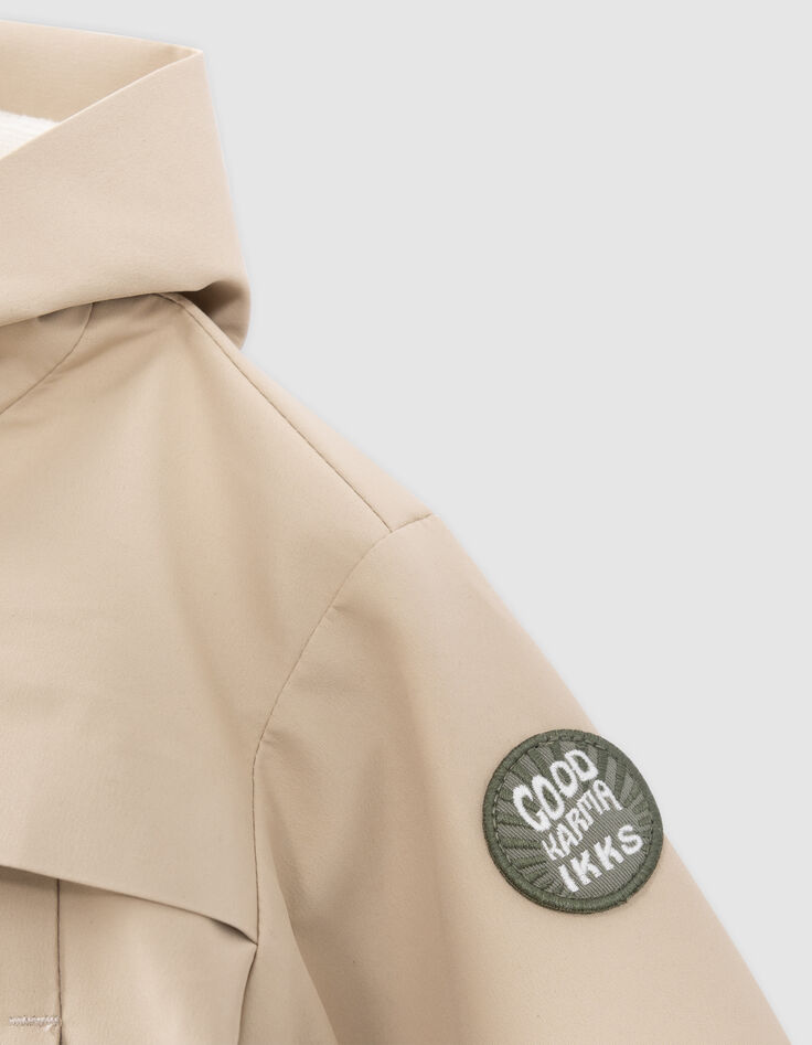 Beige Jacke mit Kapuze, recycelter Polyester, Babyjungen-5