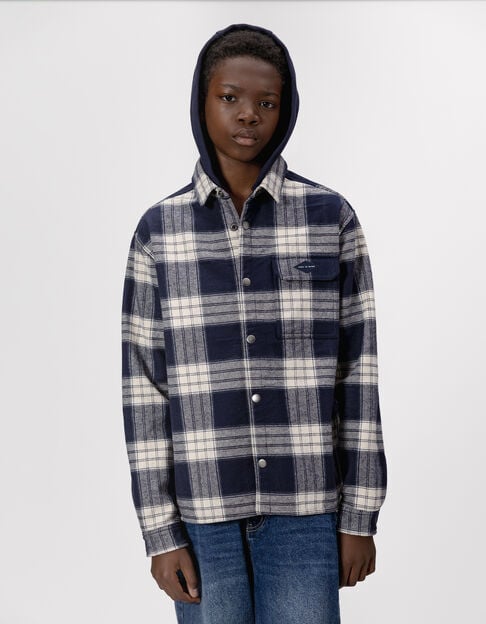 Sobrecamisa azul marino cuadros capucha extraíble niño - IKKS