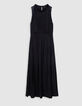 Robe longue noire effet froiss&eacute; avec dentelle Femme-5