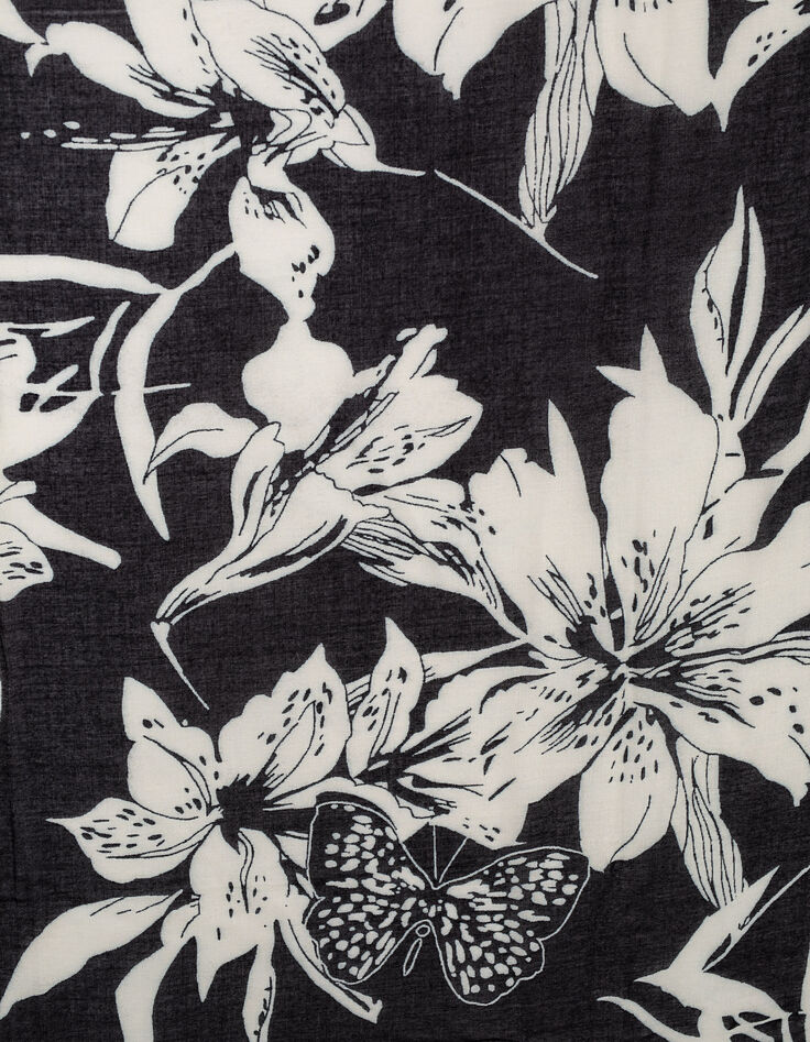 Pañuelo fino floral blanco negro mujer-3