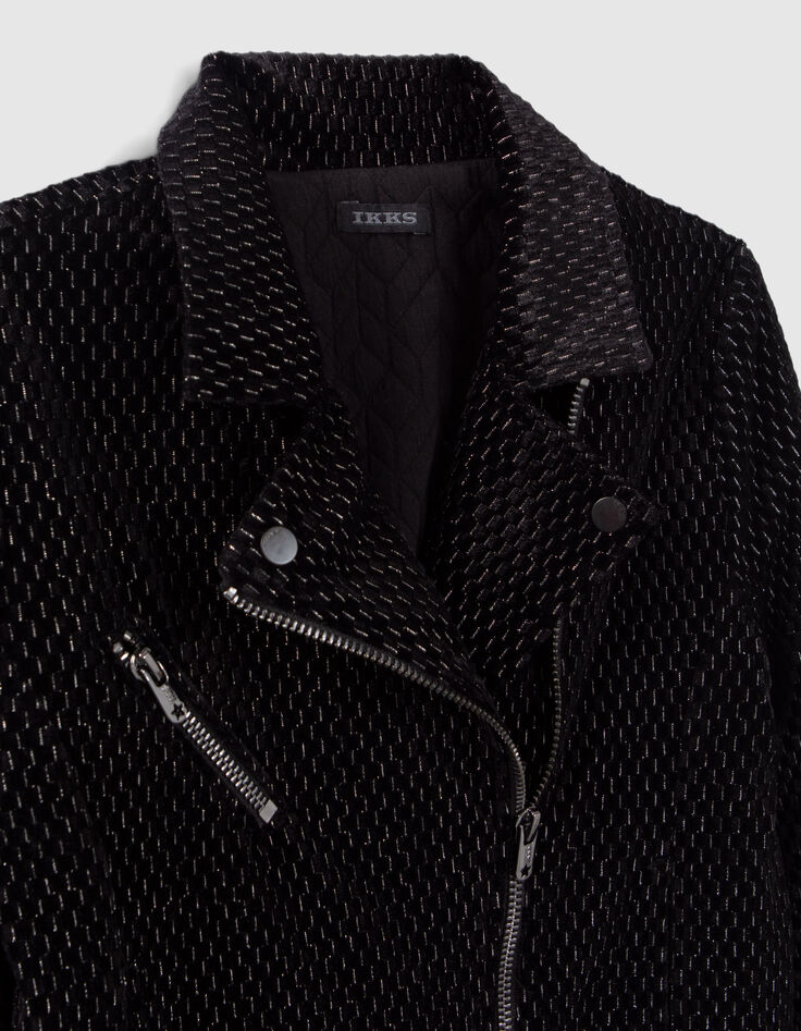 Cardigan noir maille velours jacquard relief lurex fille-2