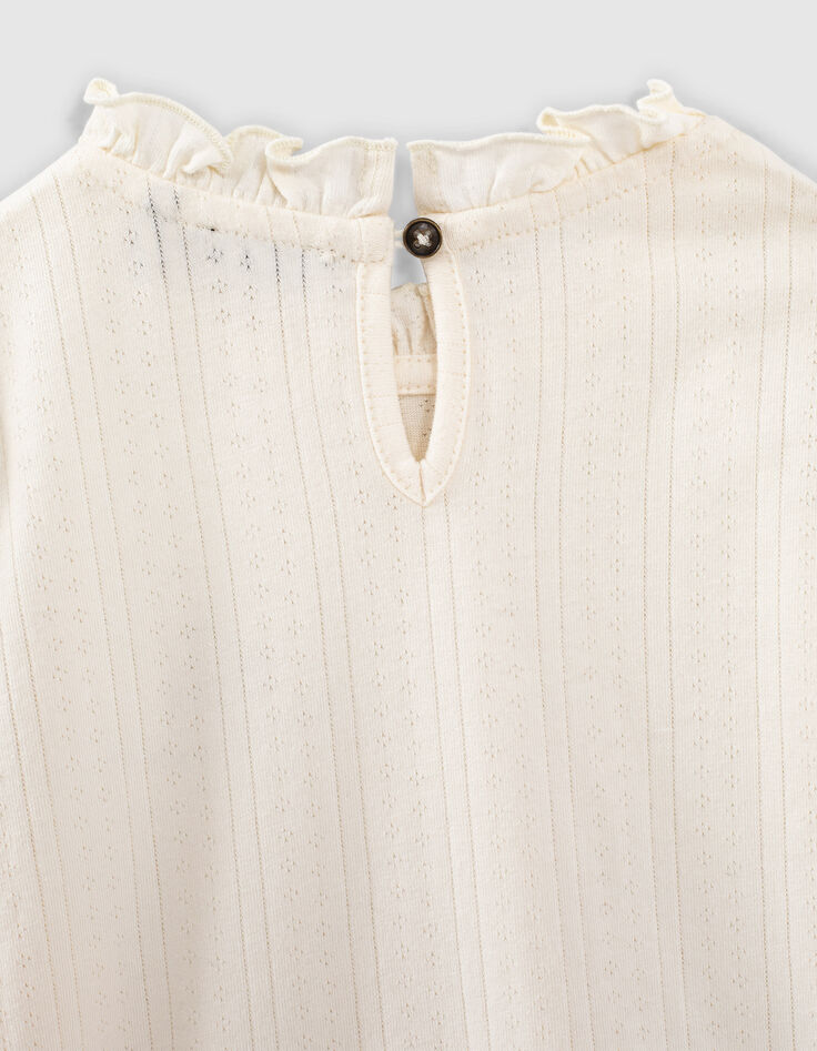 Girls’ ecru T-shirt with ruff collar-5