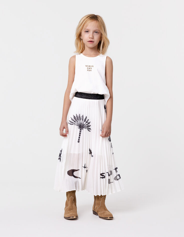 Jupe longue blanche plissée imprimé maxi motifs fille-7