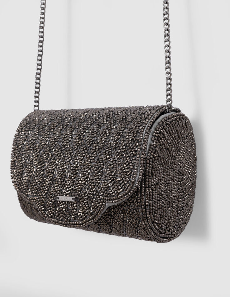 Sac à main argenté brodé perles fille-2