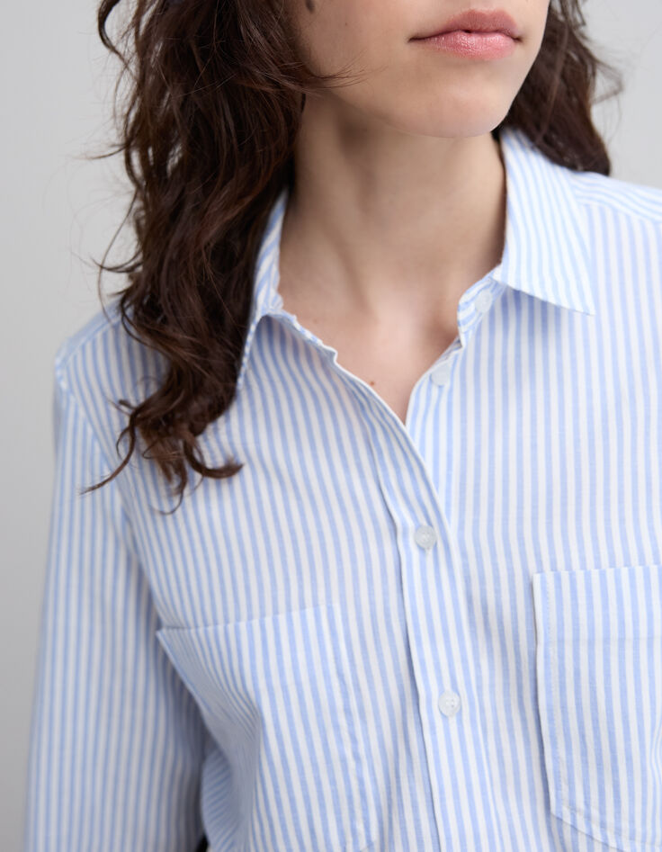 Chemise bleue ray&eacute;e blanche Femme-4