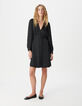 Women's short black satin dress with small buttons-1
