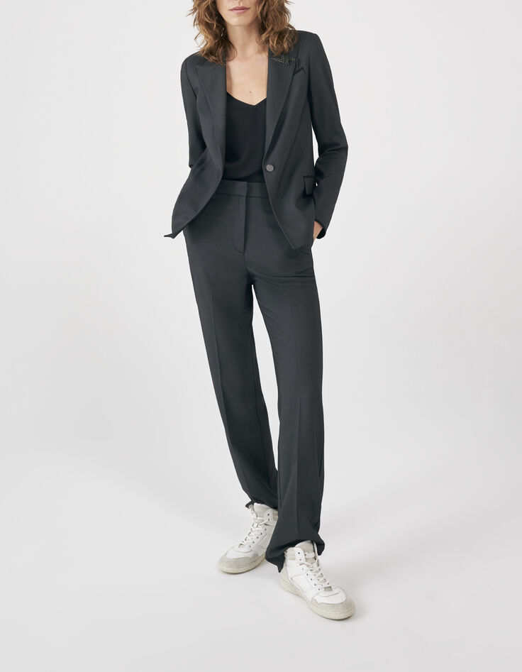 Women’s black semi-plain jacquard straight suit trousers-2