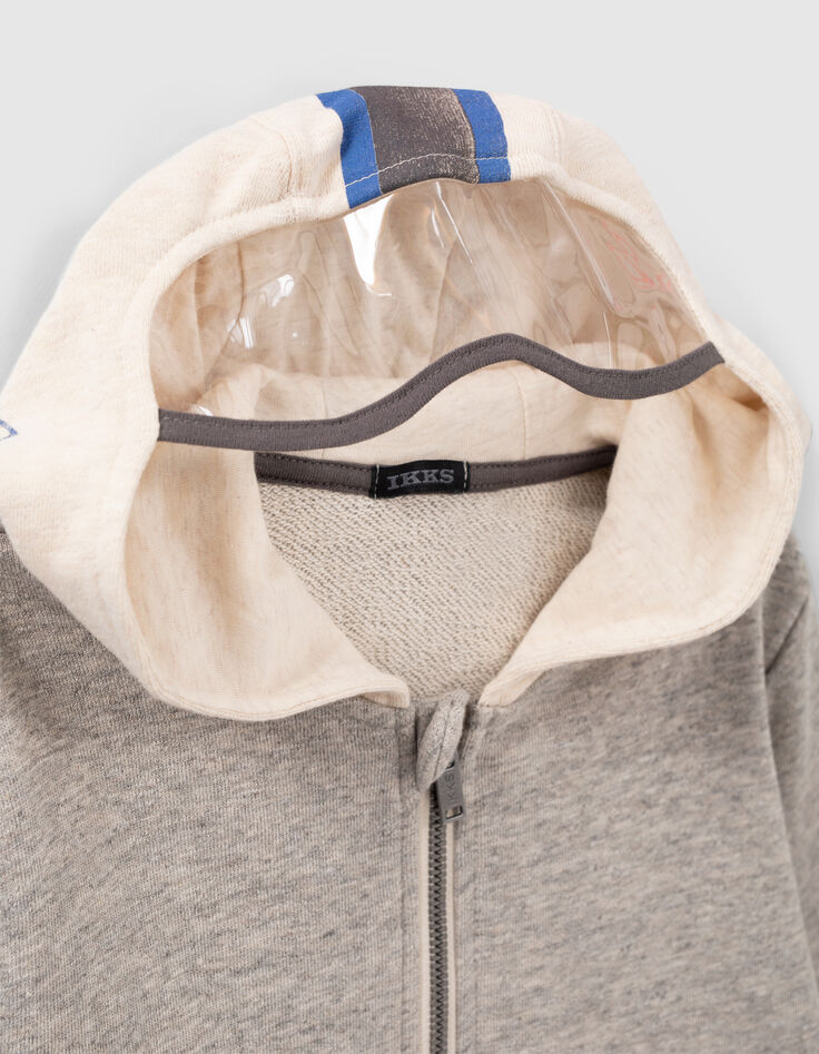 Boys’ grey and beige cardigan with visor hood-3