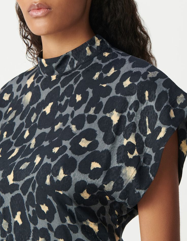 Robe habill&eacute;e grise imprim&eacute; animalier Femme-4