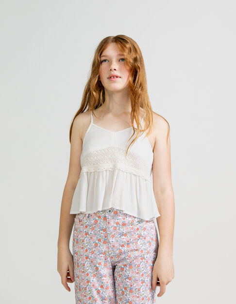 Girls’ ecru cropped camisole with lace - IKKS